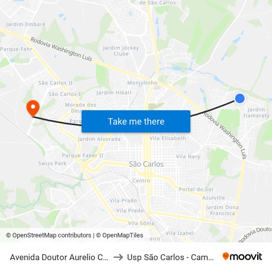 Avenida Doutor Aurelio Catani to Usp São Carlos - Campus II map