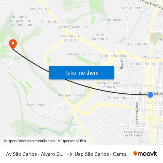 Av São Carlos - Alvaro Guião to Usp São Carlos - Campus II map