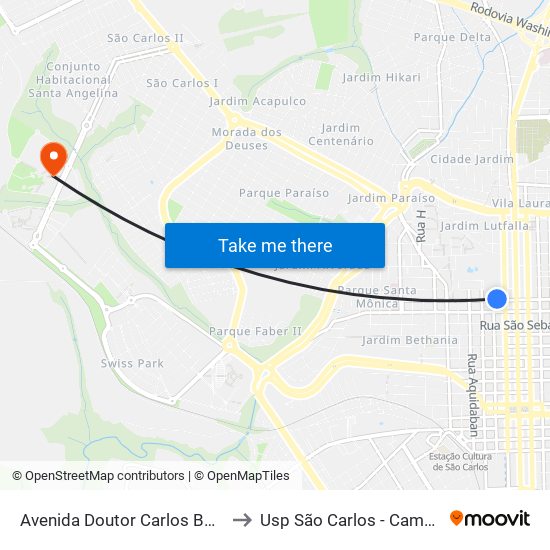 Avenida Doutor Carlos Botelho to Usp São Carlos - Campus II map