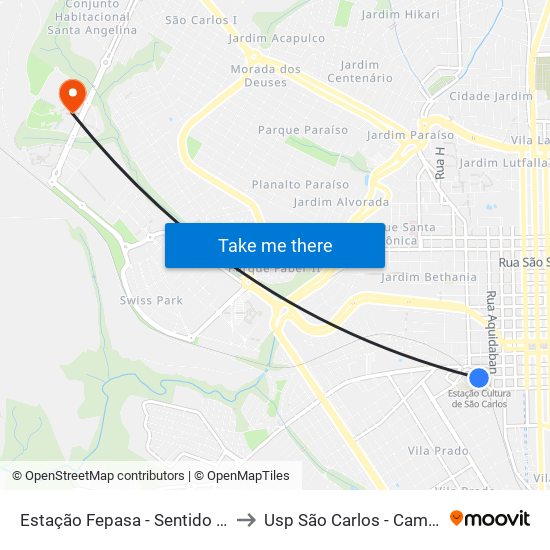 Estação Fepasa - Sentido Bairro to Usp São Carlos - Campus II map