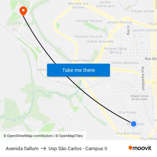 Avenida Sallum to Usp São Carlos - Campus II map