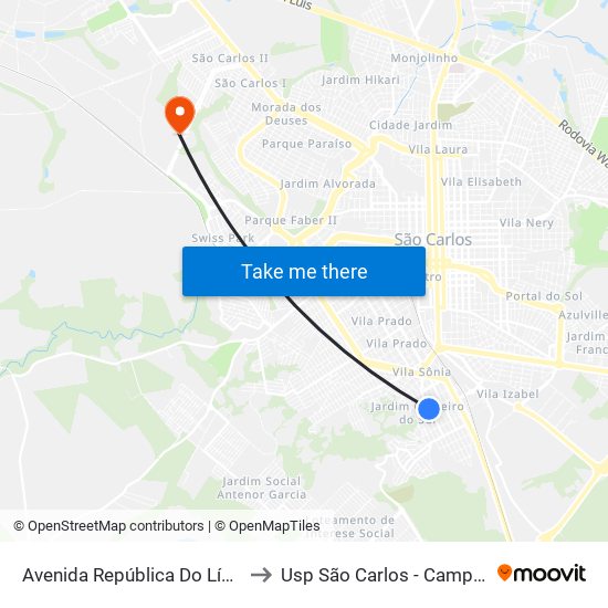 Avenida República Do Líbano to Usp São Carlos - Campus II map