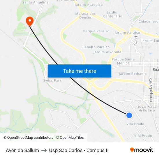 Avenida Sallum to Usp São Carlos - Campus II map