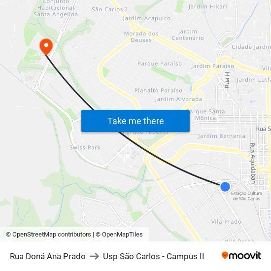 Rua Doná Ana Prado to Usp São Carlos - Campus II map