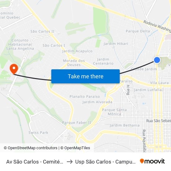 Av São Carlos - Cemitério to Usp São Carlos - Campus II map