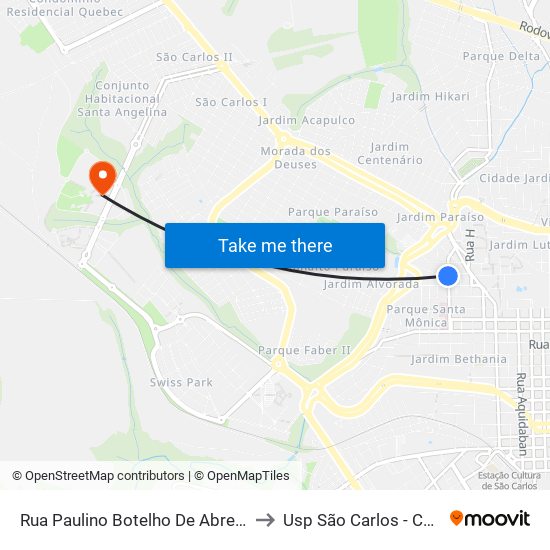 Rua Paulino Botelho De Abreu Sampaio to Usp São Carlos - Campus II map