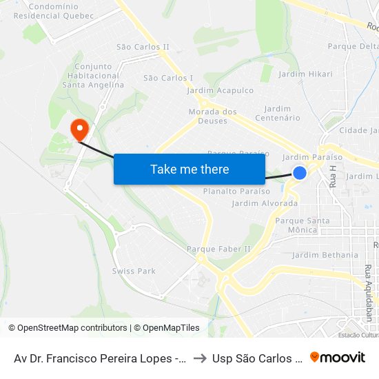 Av Dr. Francisco Pereira Lopes - Passeio São Carlos to Usp São Carlos - Campus II map