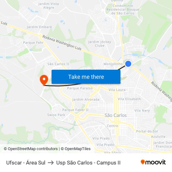 Ufscar - Área Sul to Usp São Carlos - Campus II map