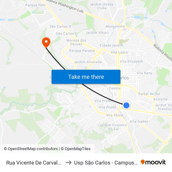 Rua Vicente De Carvalho to Usp São Carlos - Campus II map