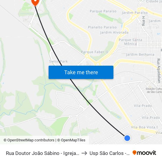 Rua Doutor João Sábino - Igreja Ns Sra Aparecida to Usp São Carlos - Campus II map