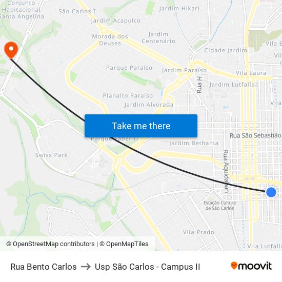 Rua Bento Carlos to Usp São Carlos - Campus II map