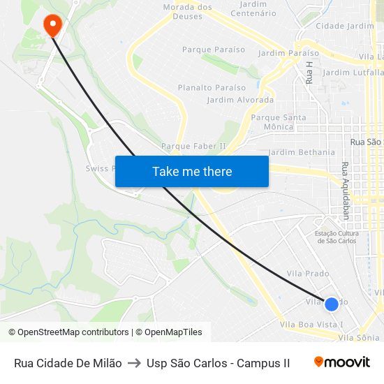 Rua Cidade De Milão to Usp São Carlos - Campus II map