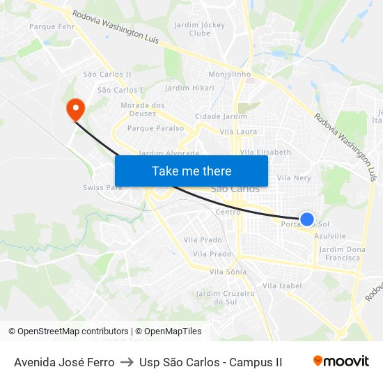 Avenida José Ferro to Usp São Carlos - Campus II map