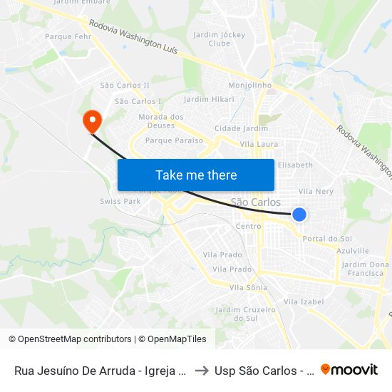 Rua Jesuíno De Arruda - Igreja São Judas Tadeu to Usp São Carlos - Campus II map