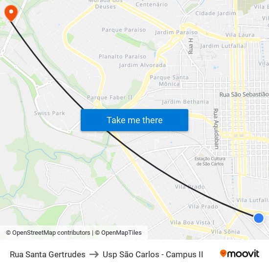 Rua Santa Gertrudes to Usp São Carlos - Campus II map