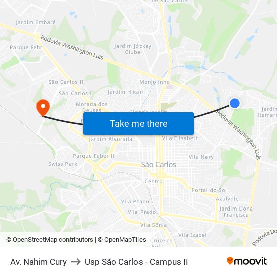 Av. Nahim Cury to Usp São Carlos - Campus II map