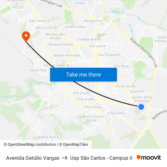 Avenida Getúlio Vargas to Usp São Carlos - Campus II map