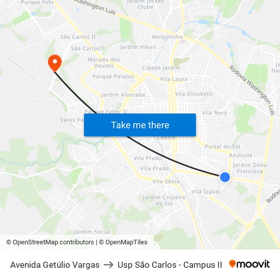 Avenida Getúlio Vargas to Usp São Carlos - Campus II map