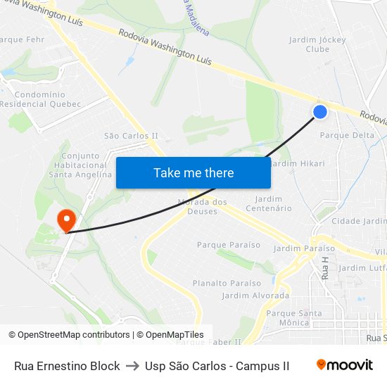 Rua Ernestino Block to Usp São Carlos - Campus II map