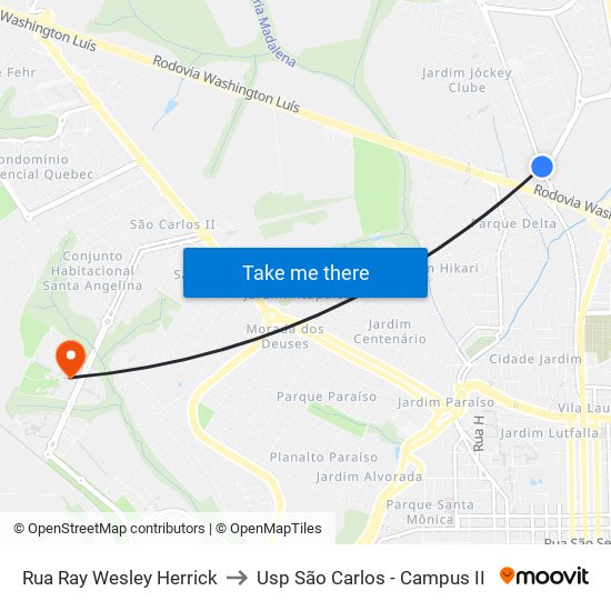 Rua Ray Wesley Herrick to Usp São Carlos - Campus II map