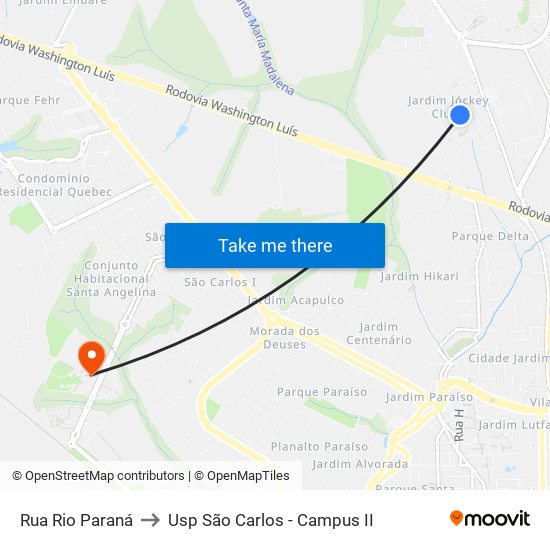 Rua Rio Paraná to Usp São Carlos - Campus II map