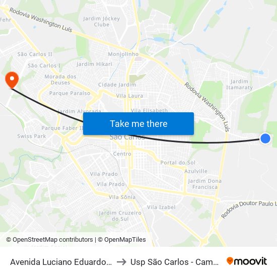Avenida Luciano Eduardo Félix to Usp São Carlos - Campus II map
