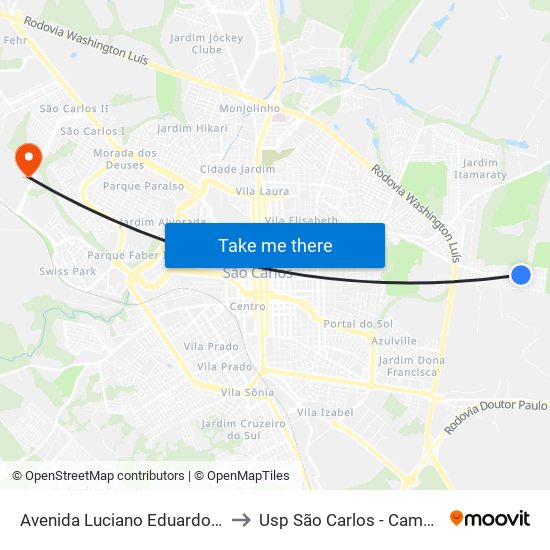 Avenida Luciano Eduardo Félix to Usp São Carlos - Campus II map