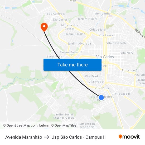 Avenida Maranhão to Usp São Carlos - Campus II map
