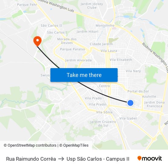 Rua Raimundo Corrêa to Usp São Carlos - Campus II map