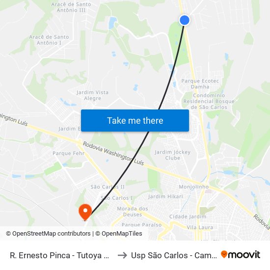 R. Ernesto Pinca - Tutoya Do Vale to Usp São Carlos - Campus II map