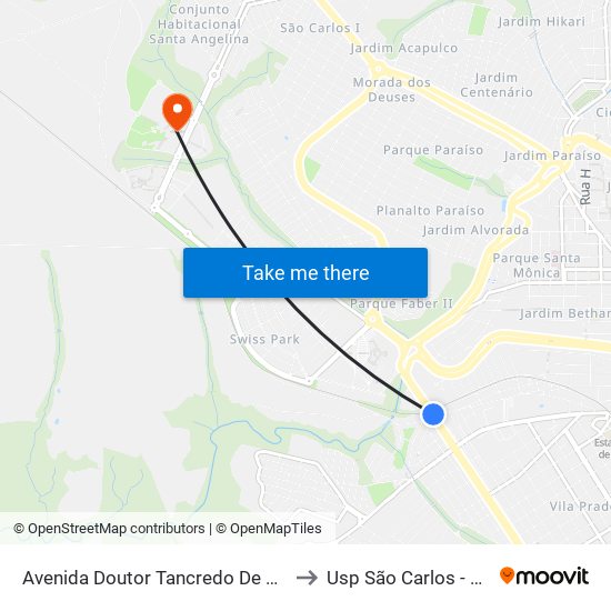 Avenida Doutor Tancredo De Almeida Neves to Usp São Carlos - Campus II map