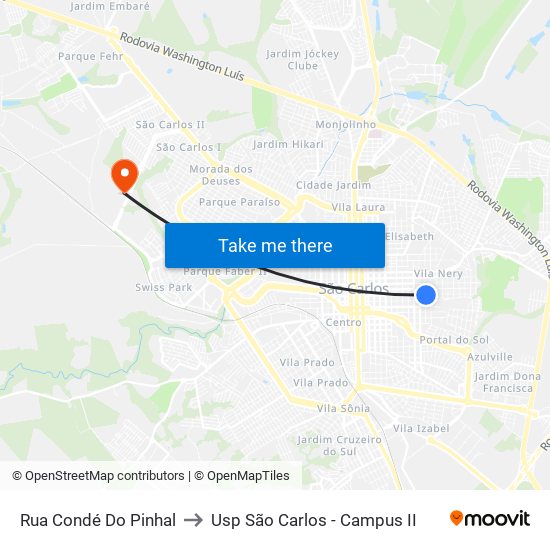 Rua Condé Do Pinhal to Usp São Carlos - Campus II map