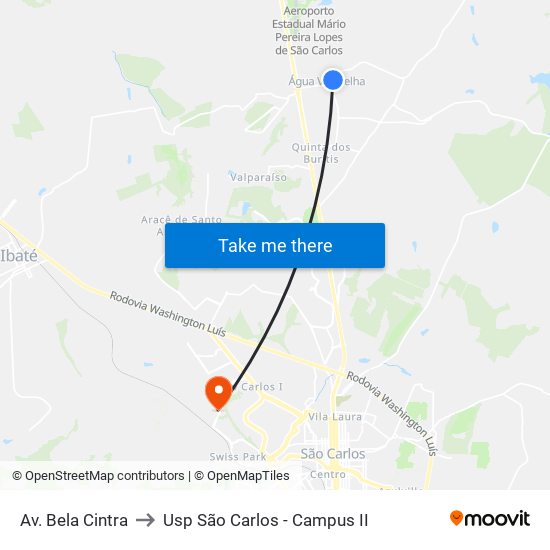 Av. Bela Cintra to Usp São Carlos - Campus II map
