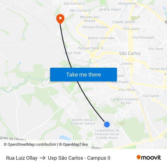 Rua Luiz Ollay to Usp São Carlos - Campus II map