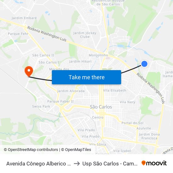 Avenida Cônego Alberico Volpe to Usp São Carlos - Campus II map