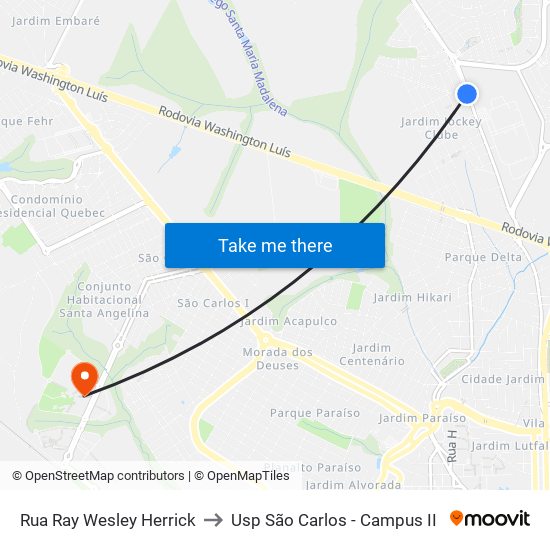 Rua Ray Wesley Herrick to Usp São Carlos - Campus II map