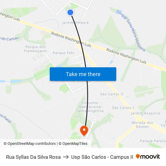 Rua Syllas Da Silva Rosa to Usp São Carlos - Campus II map