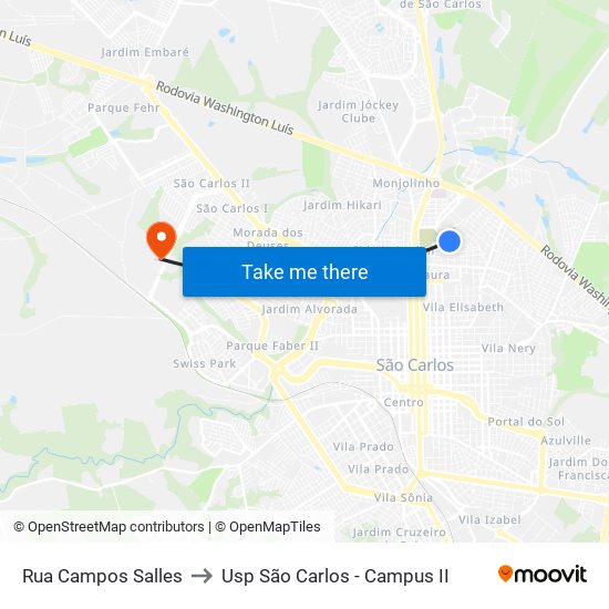 Rua Campos Salles to Usp São Carlos - Campus II map