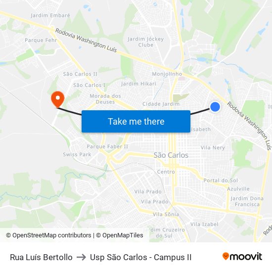 Rua Luís Bertollo to Usp São Carlos - Campus II map