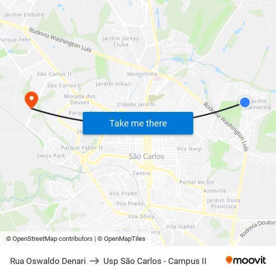 Rua Oswaldo Denari to Usp São Carlos - Campus II map