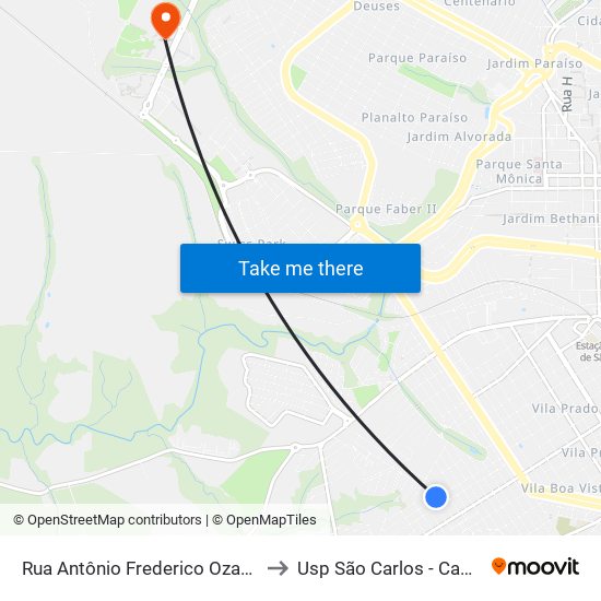 Rua Antônio Frederico Ozanan, 670 to Usp São Carlos - Campus II map