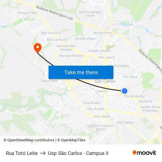Rua Totó Leite to Usp São Carlos - Campus II map