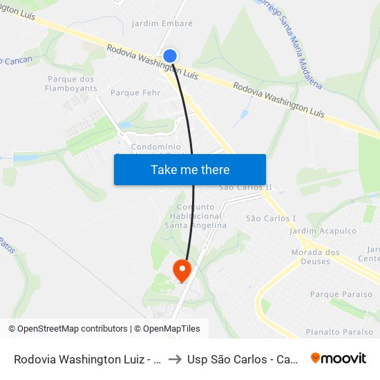 Rodovia Washington Luiz - Embaré to Usp São Carlos - Campus II map