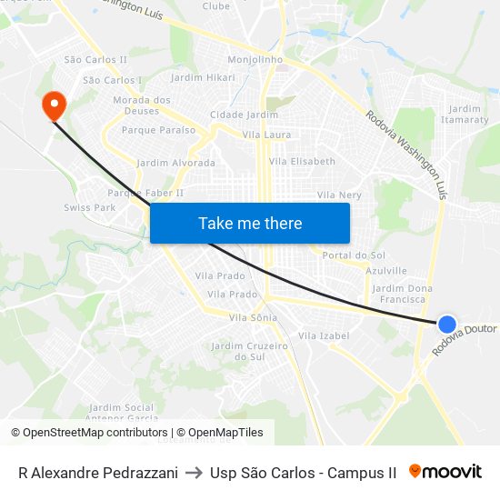 R Alexandre Pedrazzani to Usp São Carlos - Campus II map