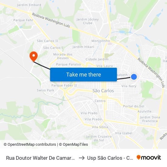 Rua Doutor Walter De Camargo Schultzer to Usp São Carlos - Campus II map