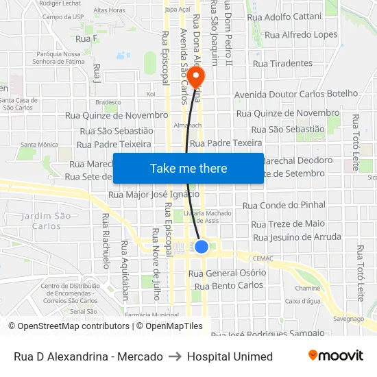 Rua D Alexandrina - Mercado to Hospital Unimed map