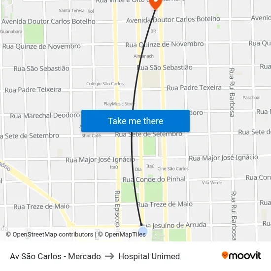 Av São Carlos - Mercado to Hospital Unimed map
