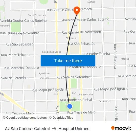 Av São Carlos - Catedral to Hospital Unimed map