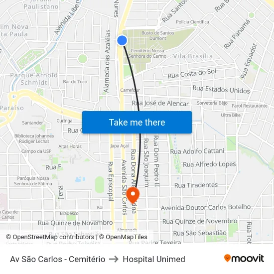 Av São Carlos - Cemitério to Hospital Unimed map