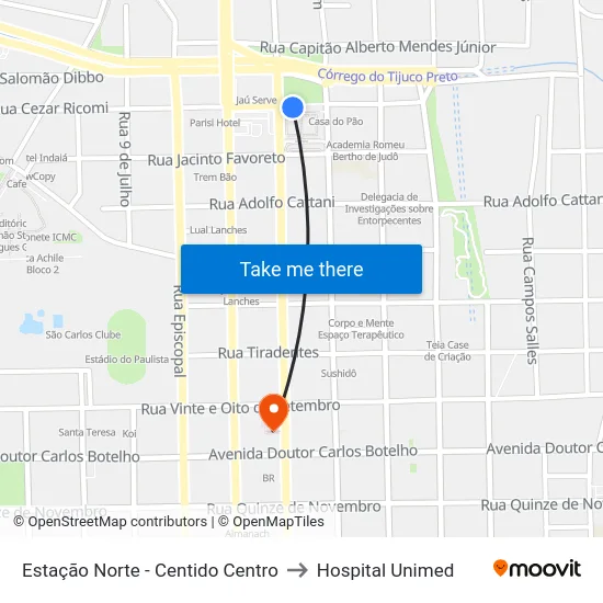 Estação Norte - Centido Centro to Hospital Unimed map